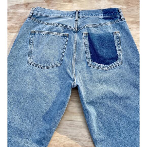 Mango Blue Solid‎ Denim Ripped Jeans Button Relaxed Regular Fit Size 12 USA - Picture 9 of 10